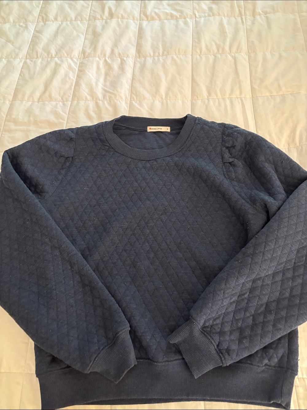Marine Layer Sz Small Crewneck Sweater - Navy quilted